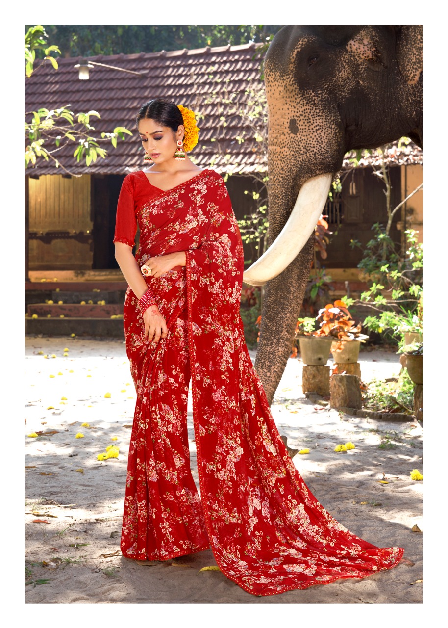 lt kashvi creation nirali shiffon flower print gorgeous look saree catalog