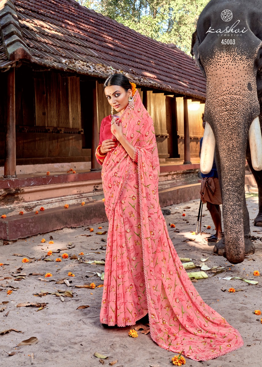 lt kashvi creation nirali shiffon flower print gorgeous look saree catalog