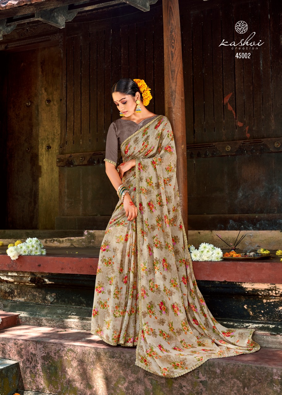 lt kashvi creation nirali shiffon flower print gorgeous look saree catalog