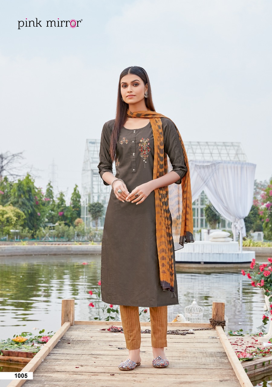 pink mirror story viscose gorgeous look kurti with pant and dupatta catalog