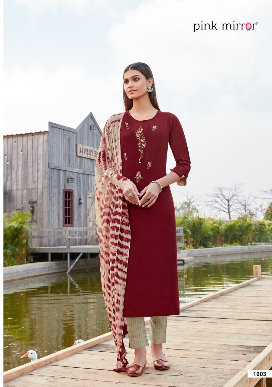 pink mirror story viscose gorgeous look kurti with pant and dupatta catalog