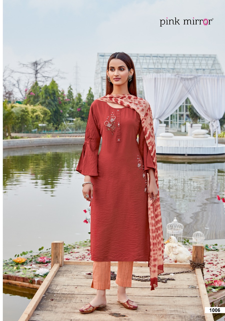 pink mirror story viscose gorgeous look kurti with pant and dupatta catalog