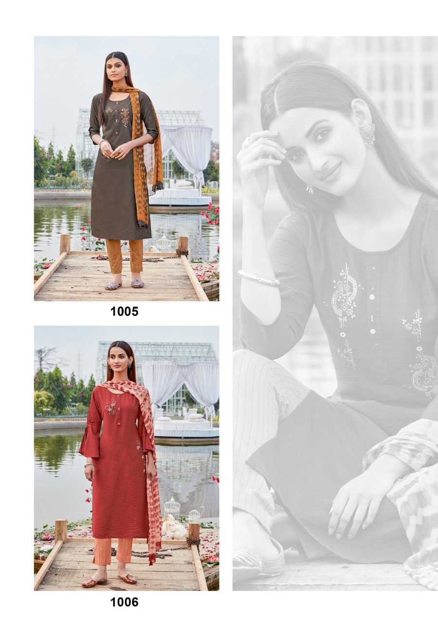 pink mirror story viscose gorgeous look kurti with pant and dupatta catalog