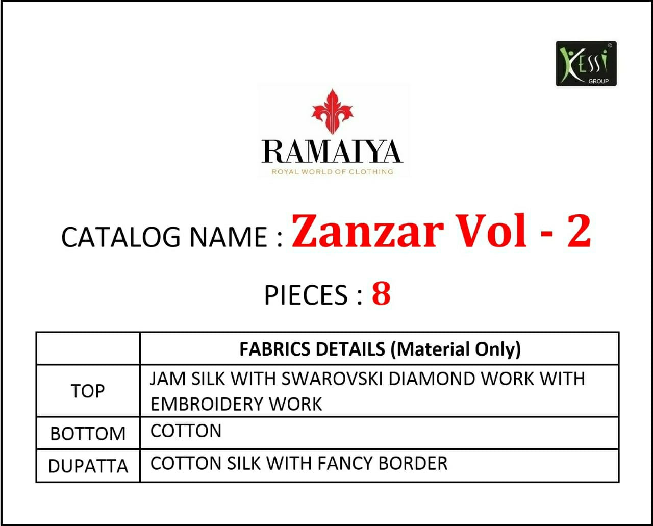 Ramaiya Kessi Fabrics Pvt Ltd  Zanzar Vol 2 jam silk astonishing look salwar suit catalog