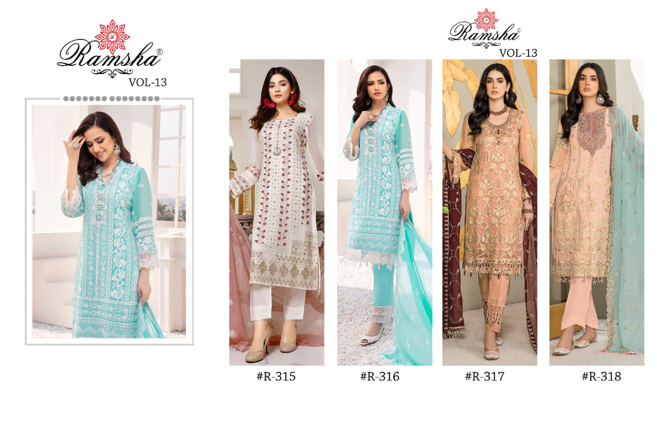 Ramsha ramsha vol 13 r 315 to r 318  Georgget gorgious look salwar suit catalog