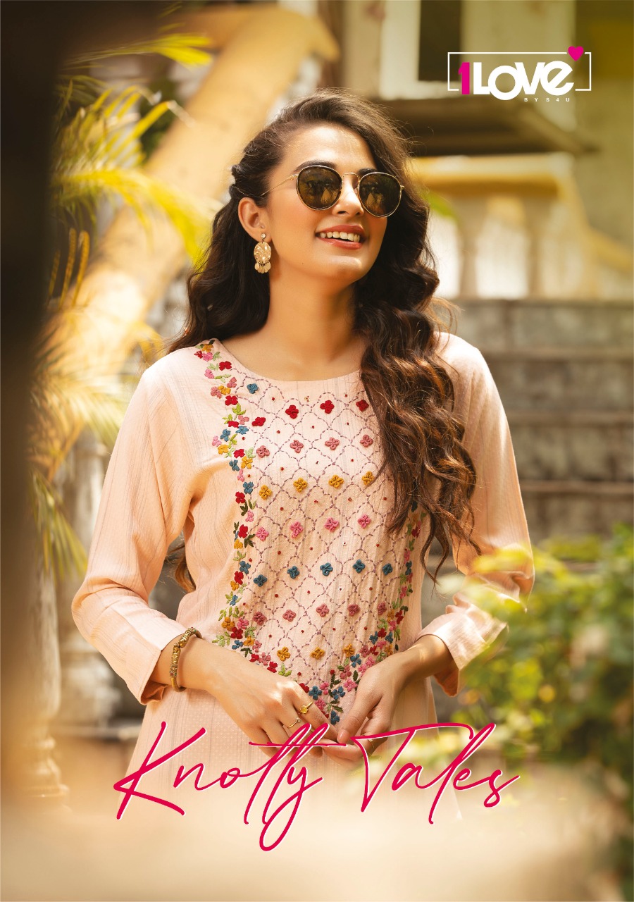 s4u knotty tales rayon stylish look  French knot work kurti catalog