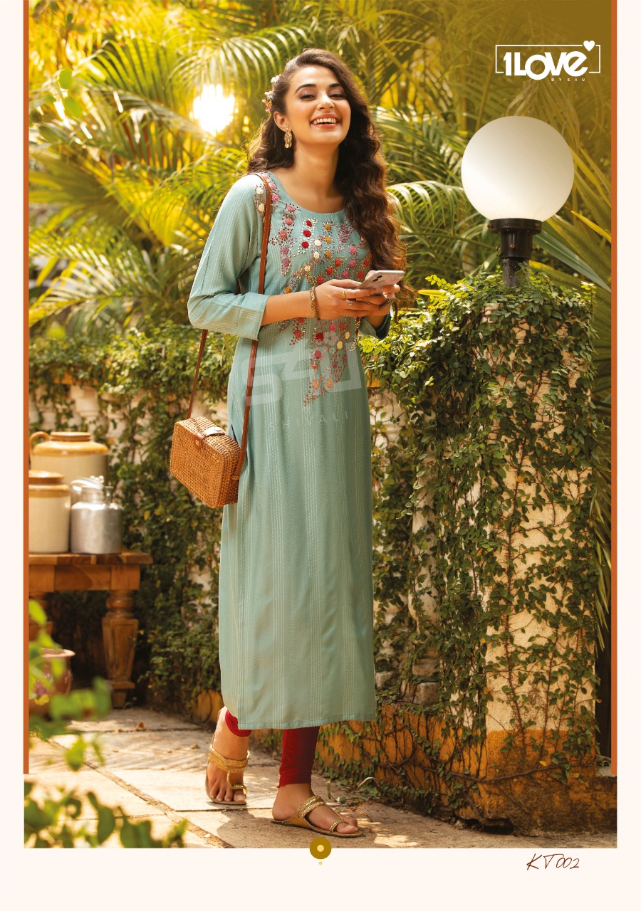 s4u knotty tales rayon stylish look  French knot work kurti catalog