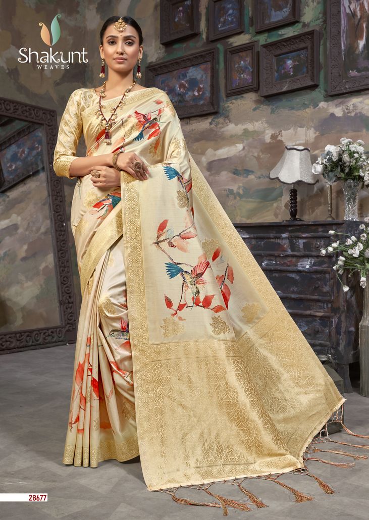 shakunt weaves smaran silk attrective digital print saree catalog