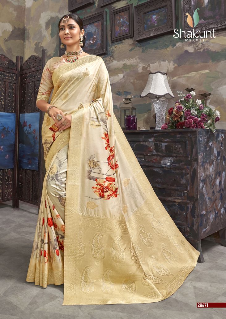 shakunt weaves smaran silk attrective digital print saree catalog