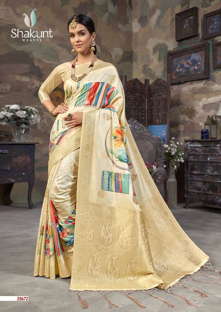 shakunt weaves smaran silk attrective digital print saree catalog