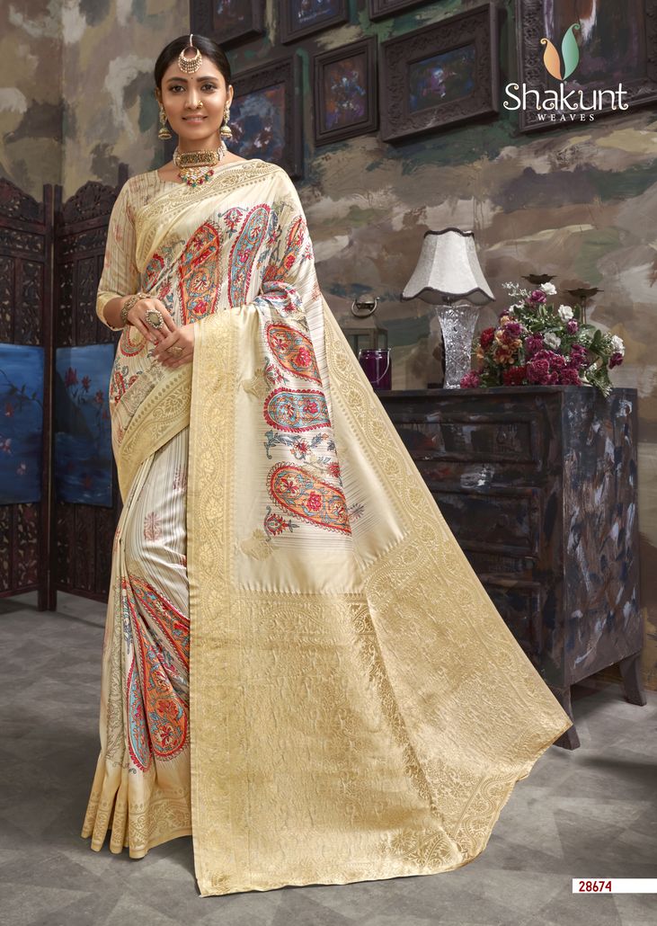 shakunt weaves smaran silk attrective digital print saree catalog