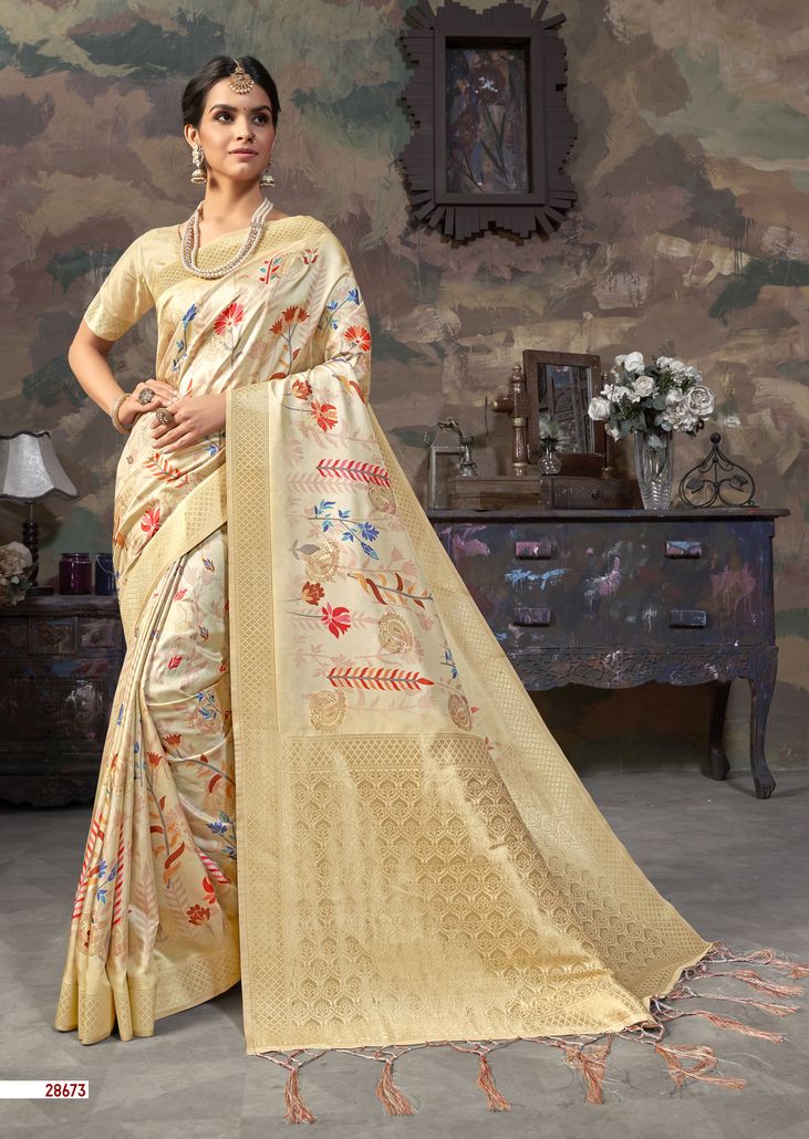 shakunt weaves smaran silk attrective digital print saree catalog