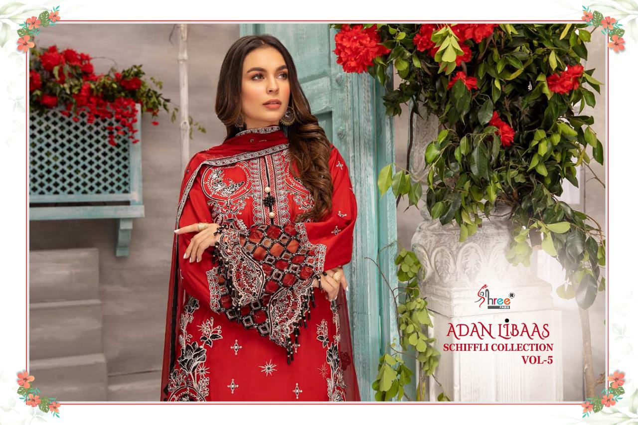 shree fab adan libaas schiffli collection vol 5 pure lawn cotton authentic fabrics salwar suit catalog