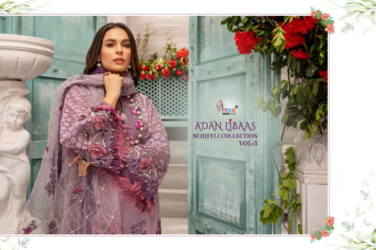 shree fab adan libaas schiffli collection vol 5 pure lawn cotton authentic fabrics salwar suit catalog