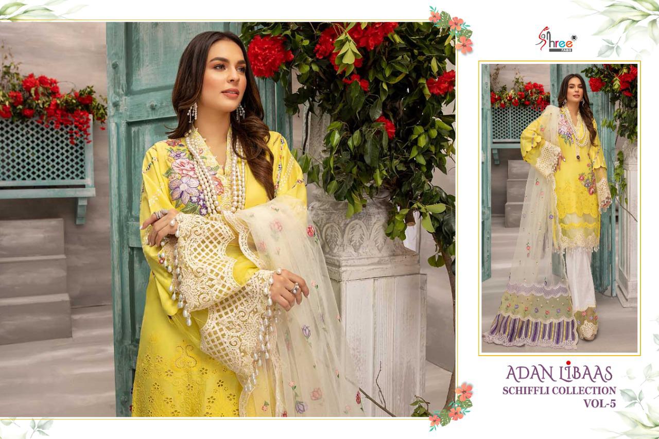 shree fab adan libaas schiffli collection vol 5 pure lawn cotton authentic fabrics salwar suit catalog