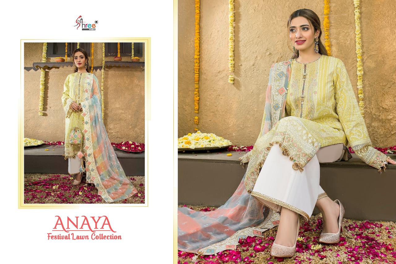 shree fab anaya festival lawn collection  pure lawn cotton gorgeous look shiffon dupatta salwar suit  catalog