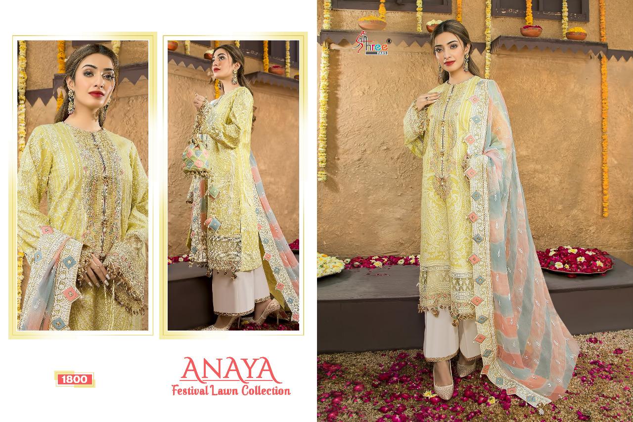 shree fab anaya festival lawn collection  pure lawn cotton gorgeous look shiffon dupatta salwar suit  catalog