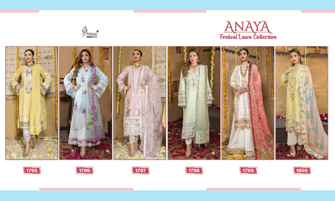 shree fab anaya festival lawn collection  pure lawn cotton gorgeous look shiffon dupatta salwar suit  catalog