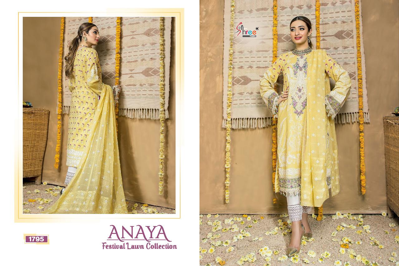 shree fab anaya festival lawn collection  pure lawn cotton gorgeous look shiffon dupatta salwar suit  catalog