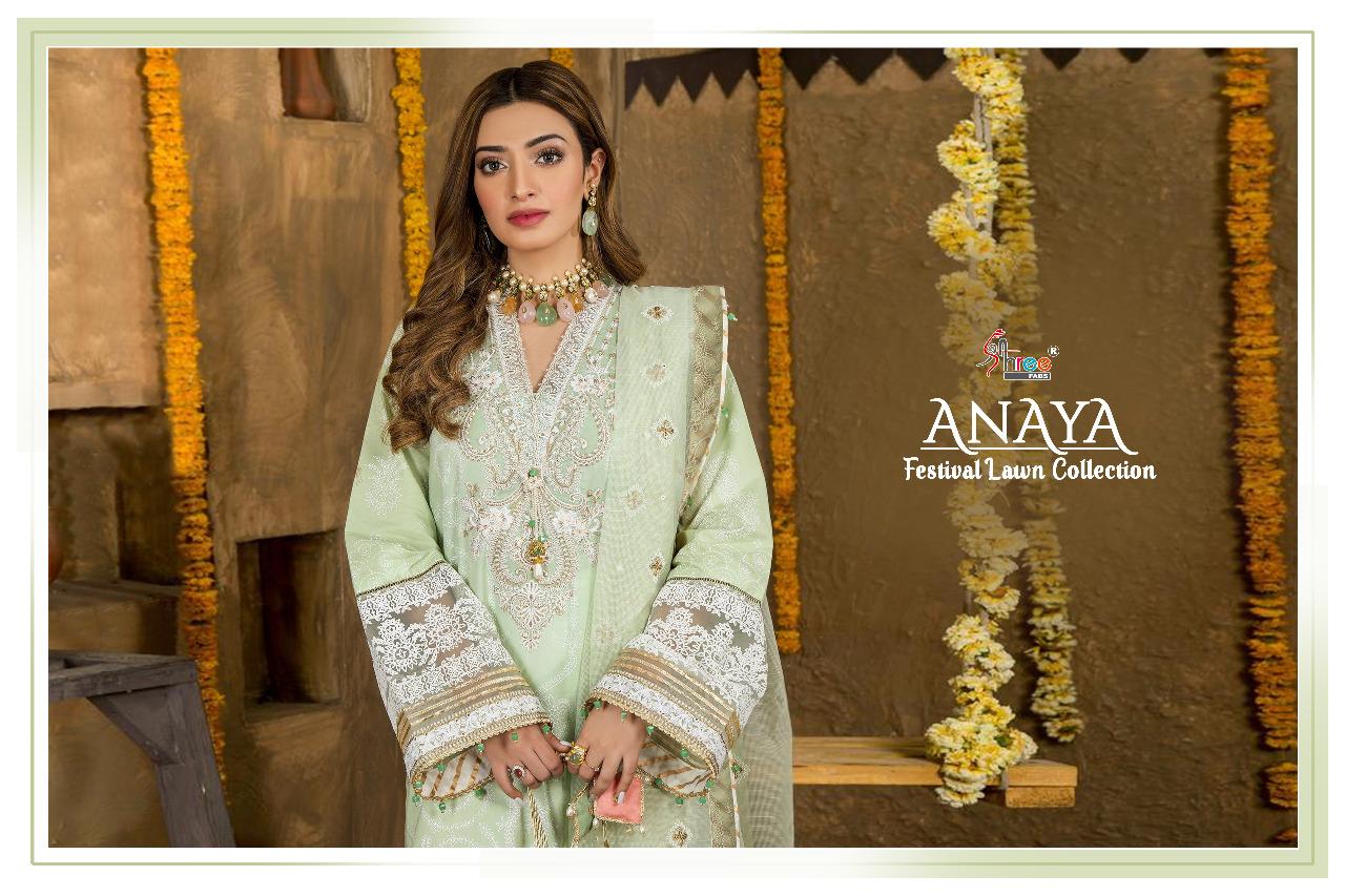 shree fab anaya festival lawn collection  pure lawn cotton gorgeous look shiffon dupatta salwar suit  catalog