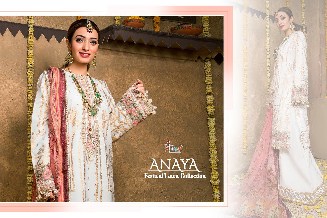 shree fab anaya festival lawn collection  pure lawn cotton gorgeous look shiffon dupatta salwar suit  catalog