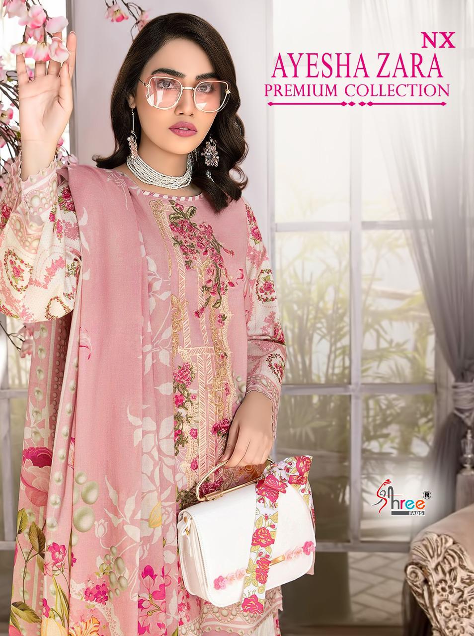 shree fab ayesha zara premium collection cotton catchy look salwar suit with cotton malmal dupatta catalog