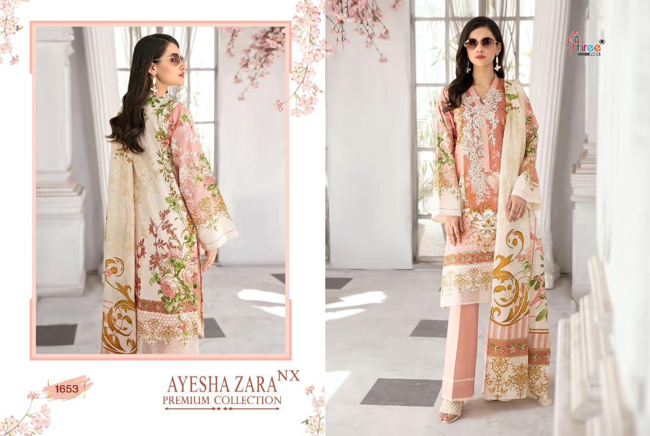 shree fab ayesha zara premium collection cotton regal look salwar suit with silver siffon dupatta catalog