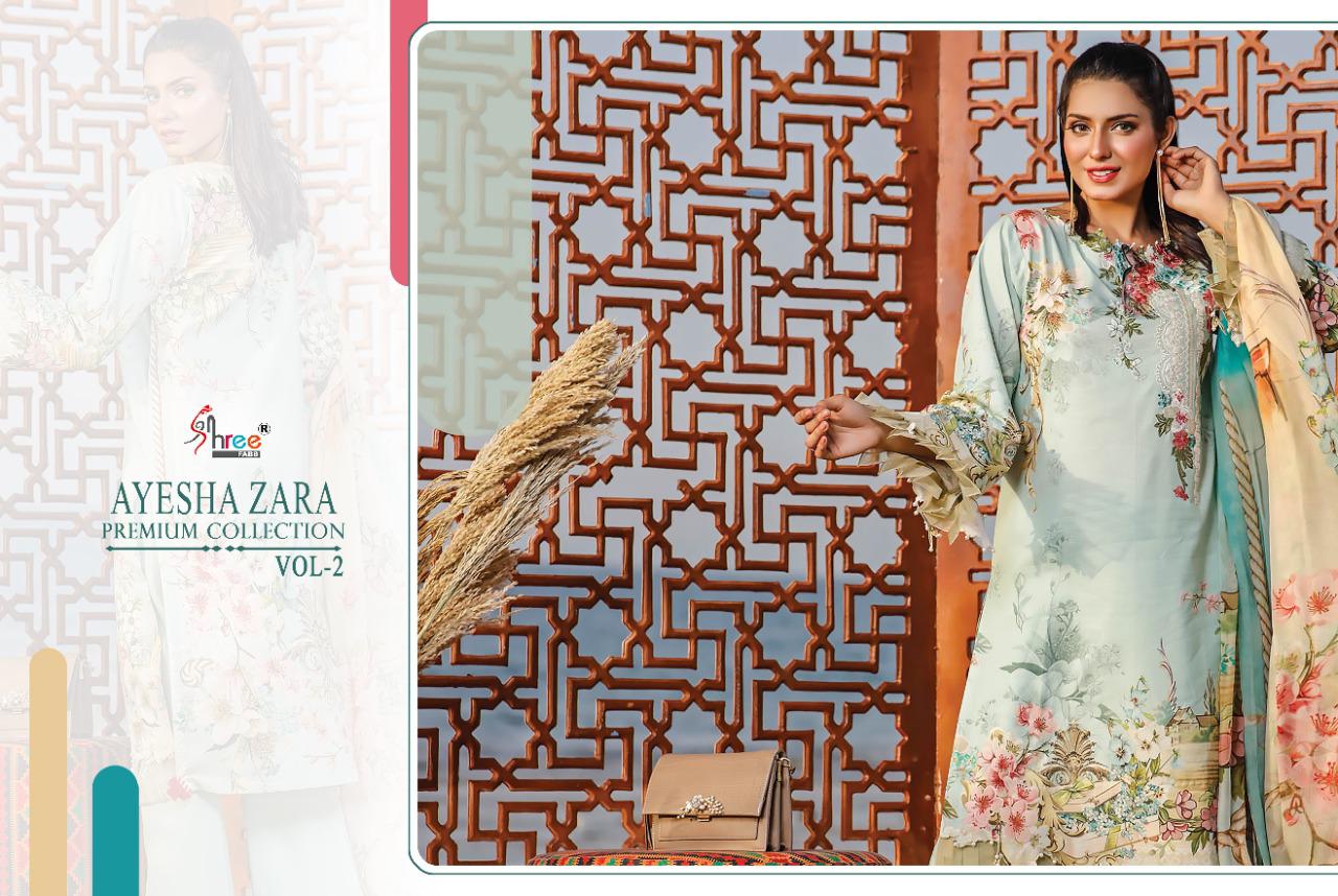 shree fab ayesha zara premium collection vol 2 pure cotton regal look salwar suit with silver siffon dupatta catalog