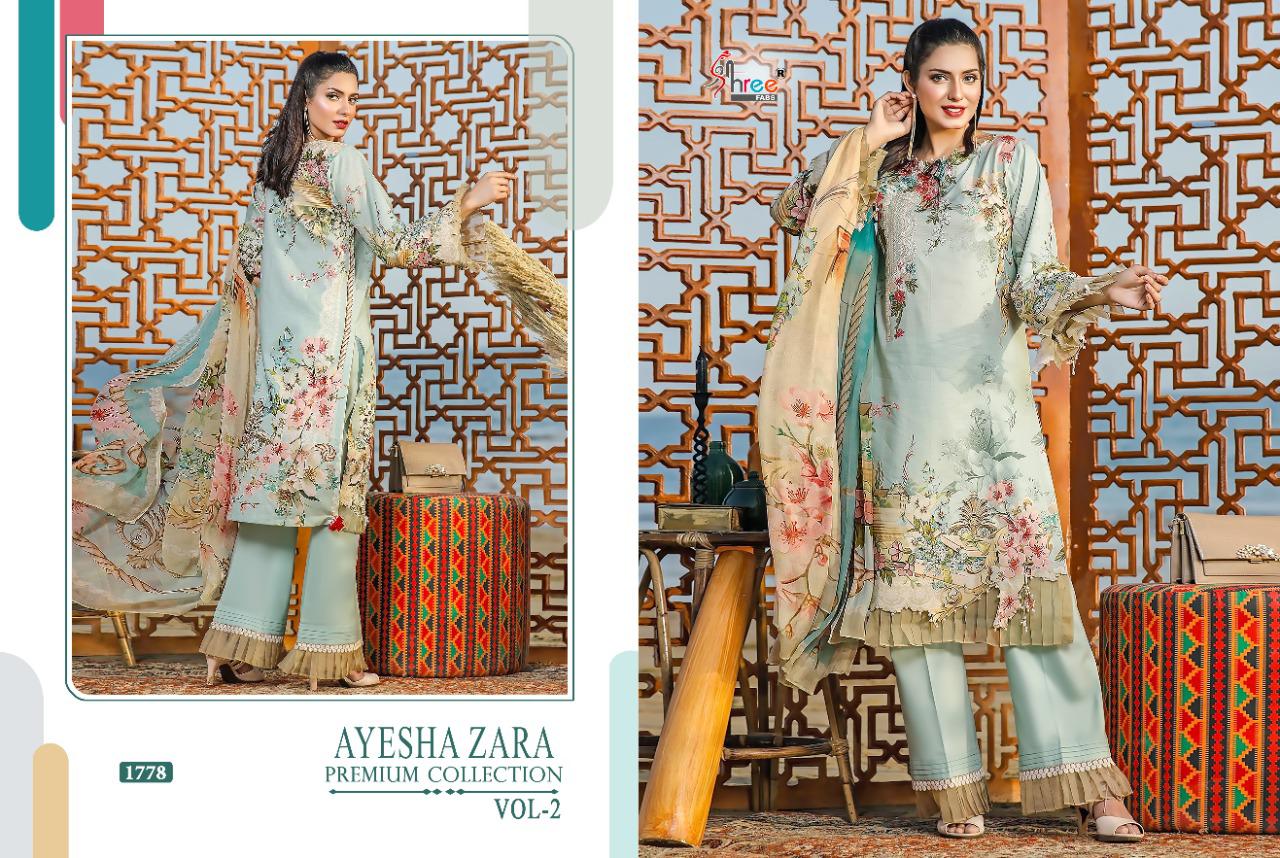 shree fab ayesha zara premium collection vol 2 pure cotton regal look salwar suit with silver siffon dupatta catalog