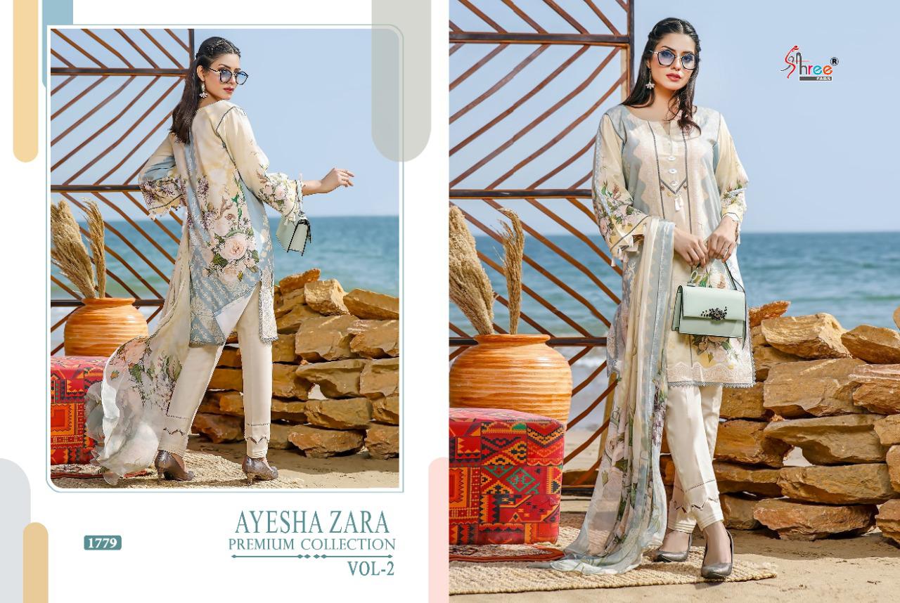 shree fab ayesha zara premium collection vol 2 pure cotton regal look salwar suit with silver siffon dupatta catalog