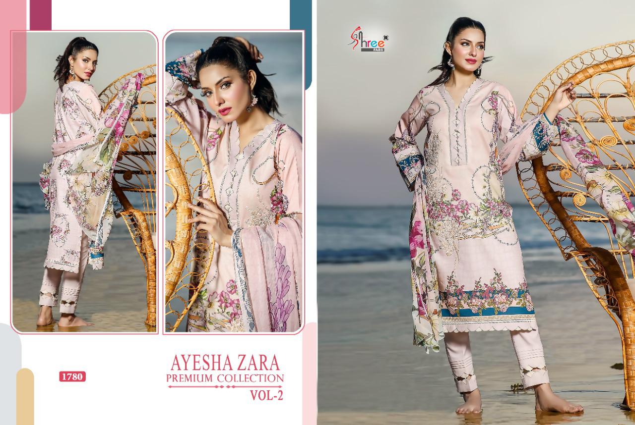 shree fab ayesha zara premium collection vol 2 pure cotton regal look salwar suit with silver siffon dupatta catalog