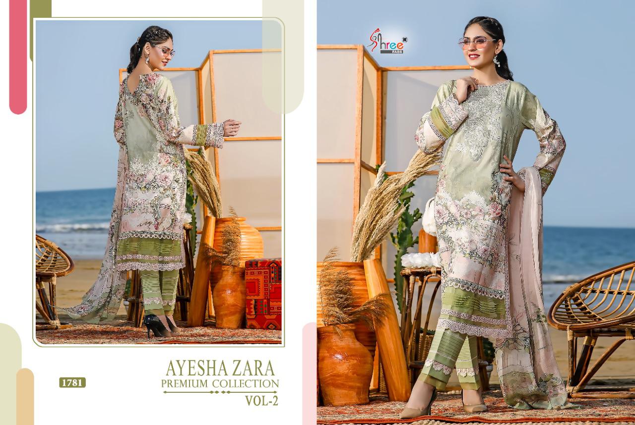 shree fab ayesha zara premium collection vol 2 pure cotton regal look salwar suit with silver siffon dupatta catalog