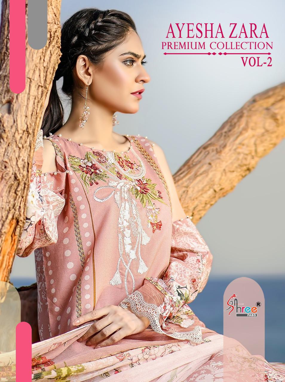 shree fab ayesha zara premium collection vol 2 pure cotton regal look salwar suit with silver siffon dupatta catalog