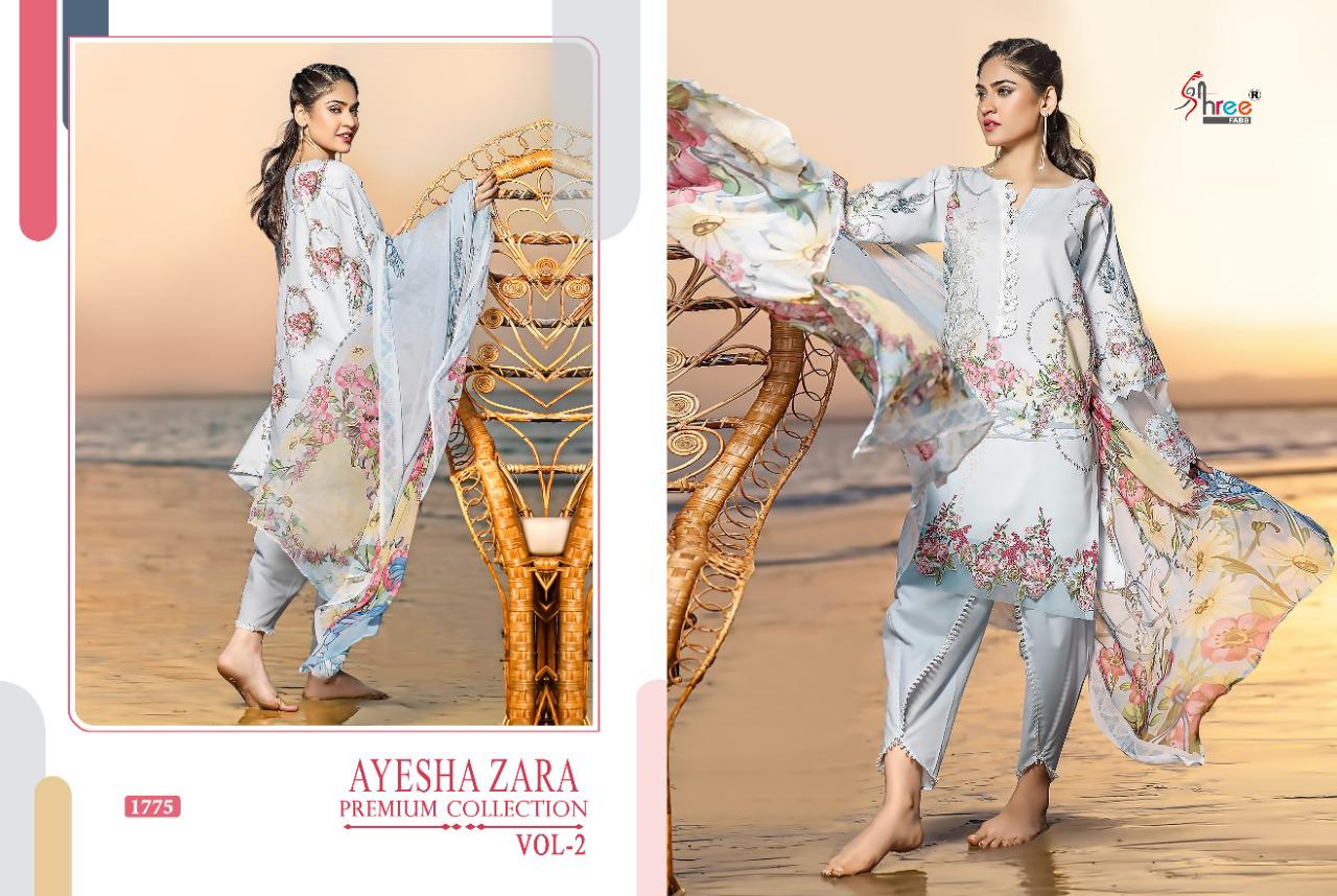 shree fab ayesha zara premium collection vol 2 pure cotton regal look salwar suit with silver siffon dupatta catalog