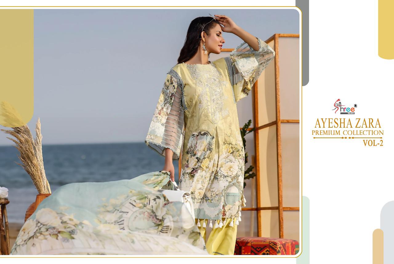 shree fab ayesha zara premium collection vol 2 pure cotton regal look salwar suit with silver siffon dupatta catalog