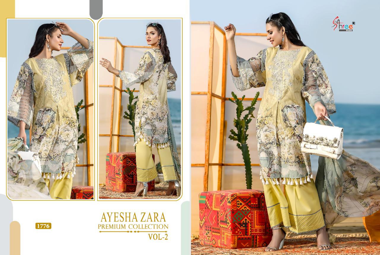 shree fab ayesha zara premium collection vol 2 pure cotton regal look salwar suit with silver siffon dupatta catalog