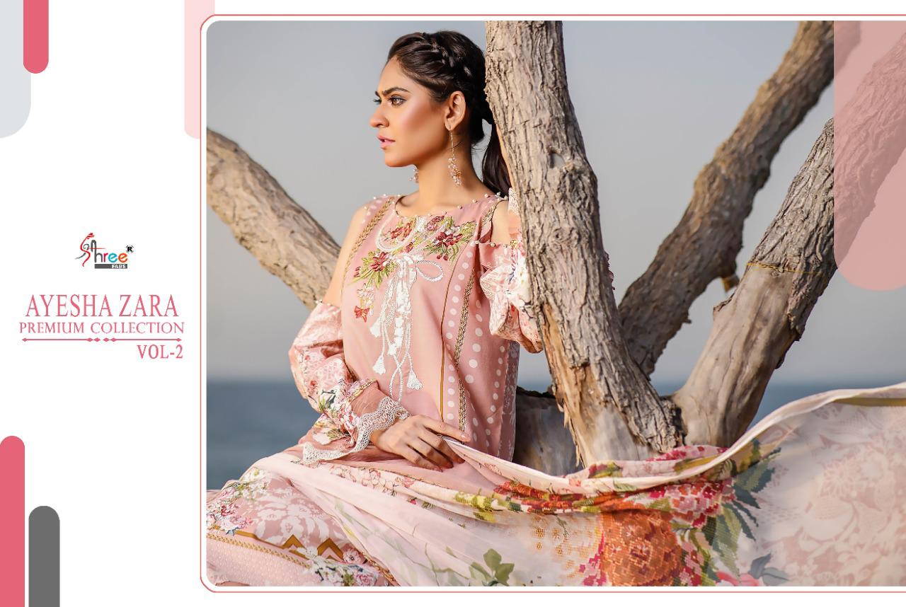 shree fab ayesha zara premium collection vol 2 pure cotton regal look salwar suit with silver siffon dupatta catalog