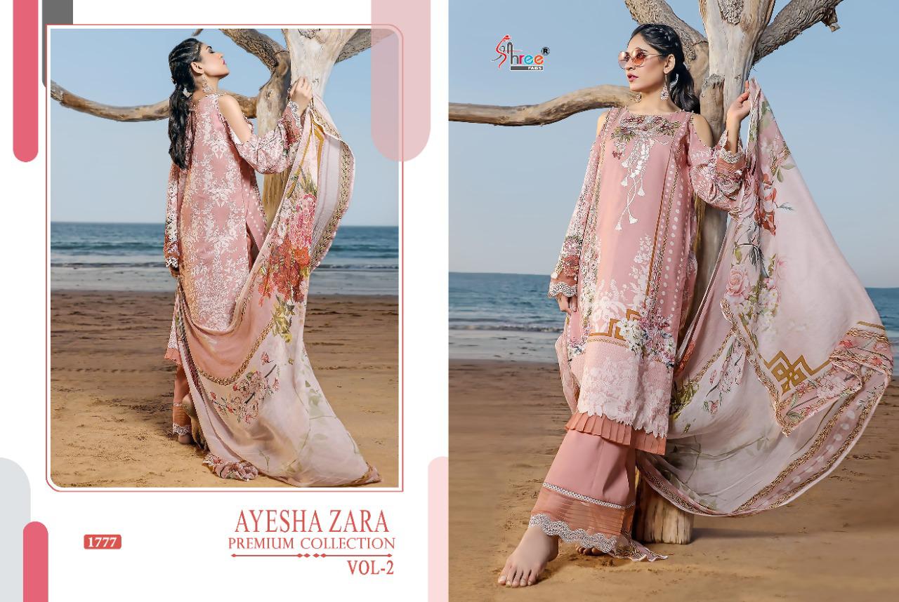 shree fab ayesha zara premium collection vol 2 pure cotton regal look salwar suit with silver siffon dupatta catalog