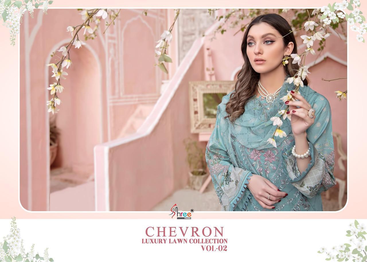 shree fab chevron luxury lawn collection vol 02 innovative look salwar suit with cotton  dupatta catalog