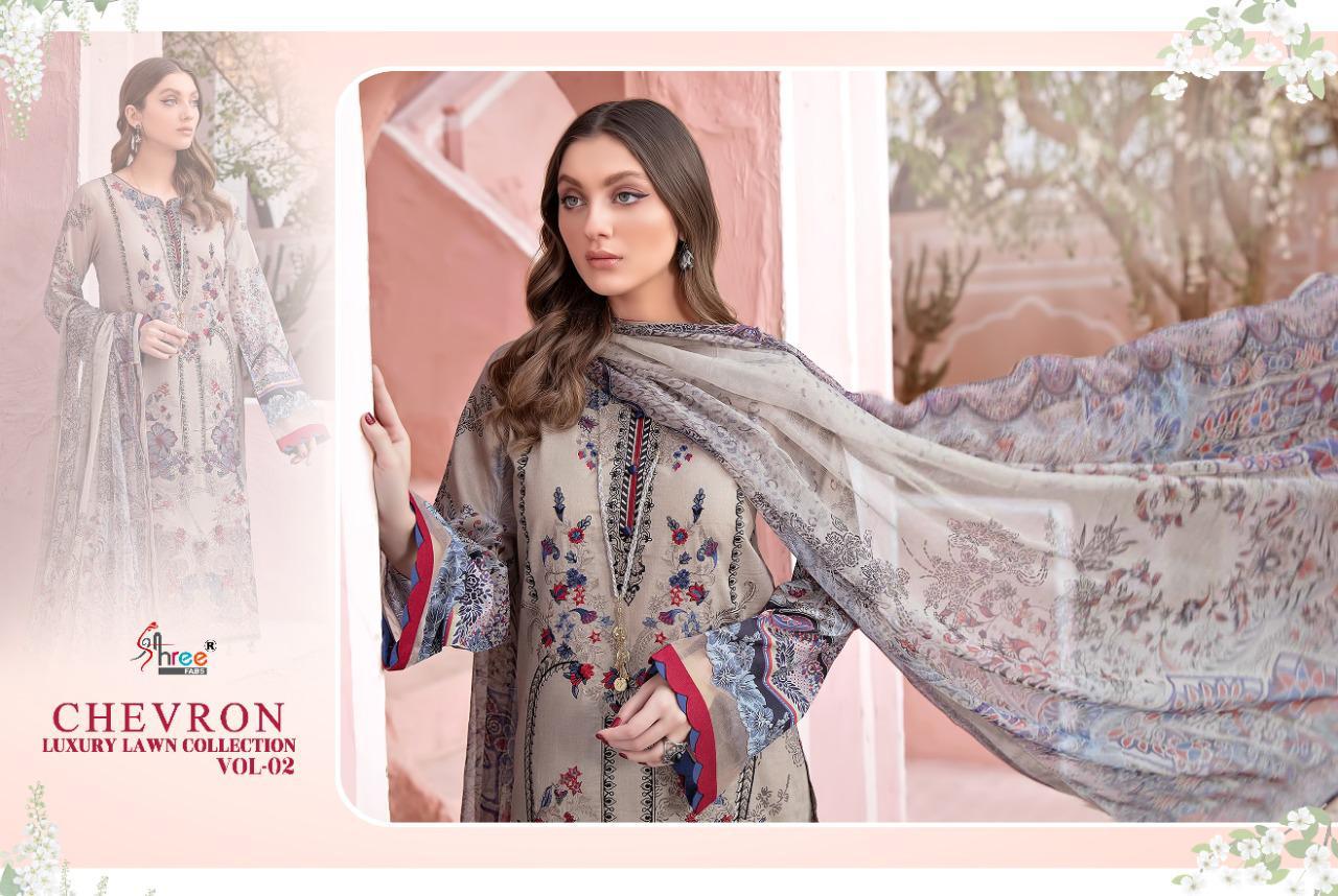 shree fab chevron luxury lawn collection vol 02 innovative look salwar suit with cotton  dupatta catalog