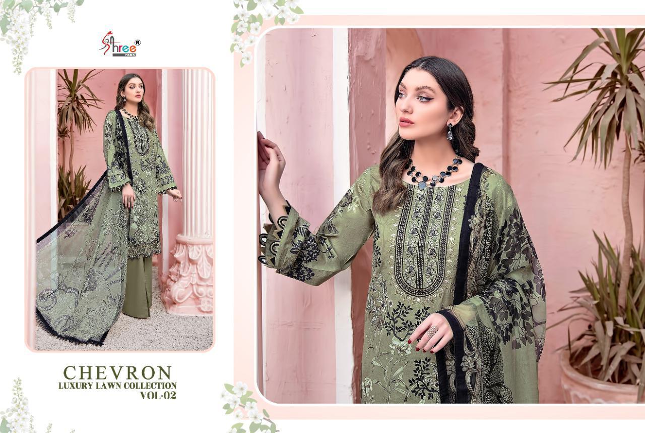 shree fab chevron luxury lawn collection vol 02 innovative look salwar suit with cotton  dupatta catalog