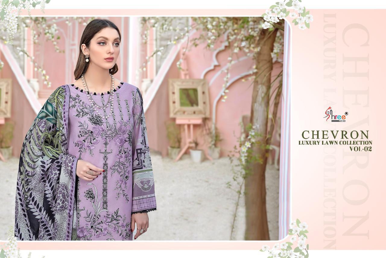 shree fab chevron luxury lawn collection vol 02 innovative look salwar suit with cotton  dupatta catalog