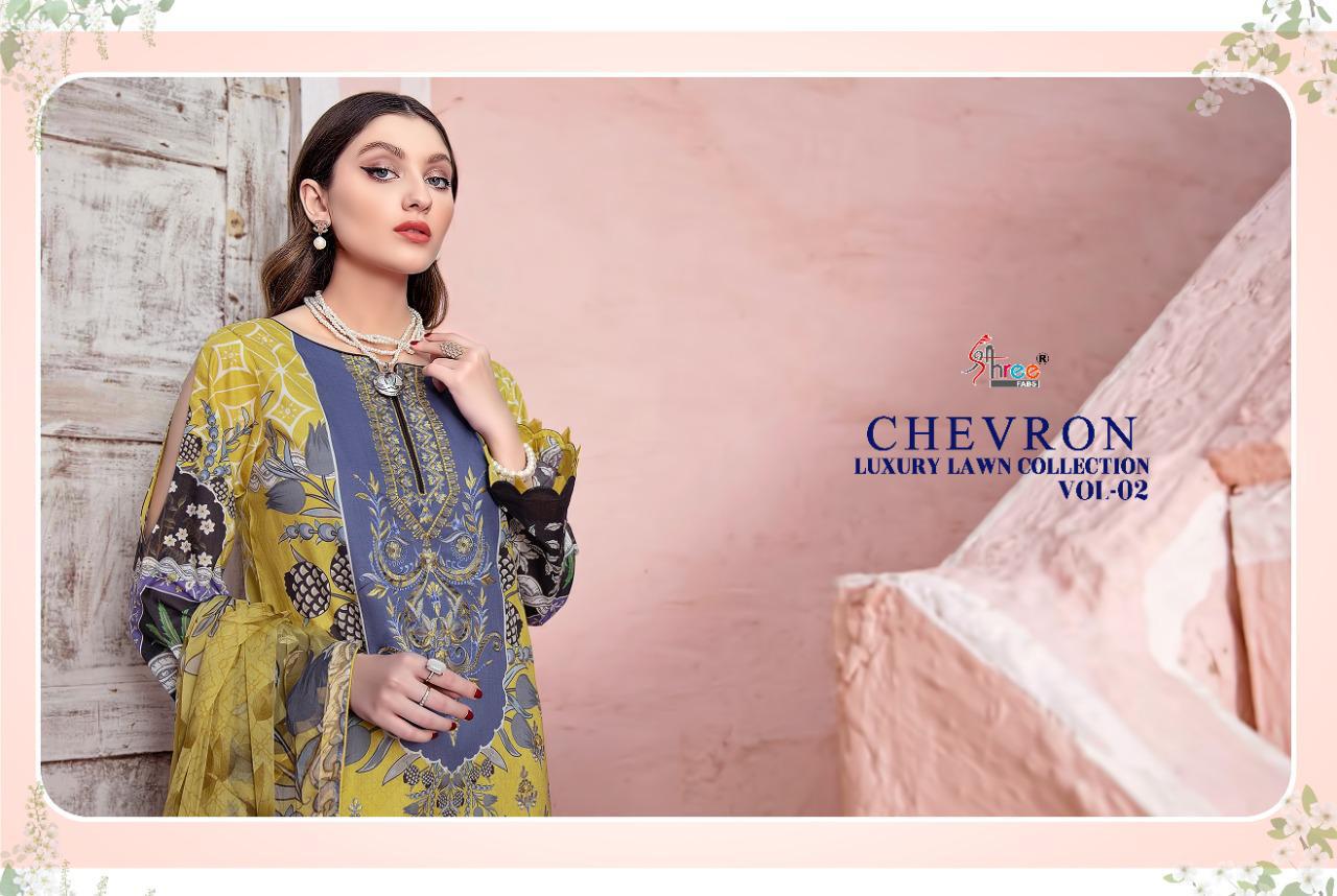 shree fab chevron luxury lawn collection vol 02 innovative look salwar suit with cotton  dupatta catalog