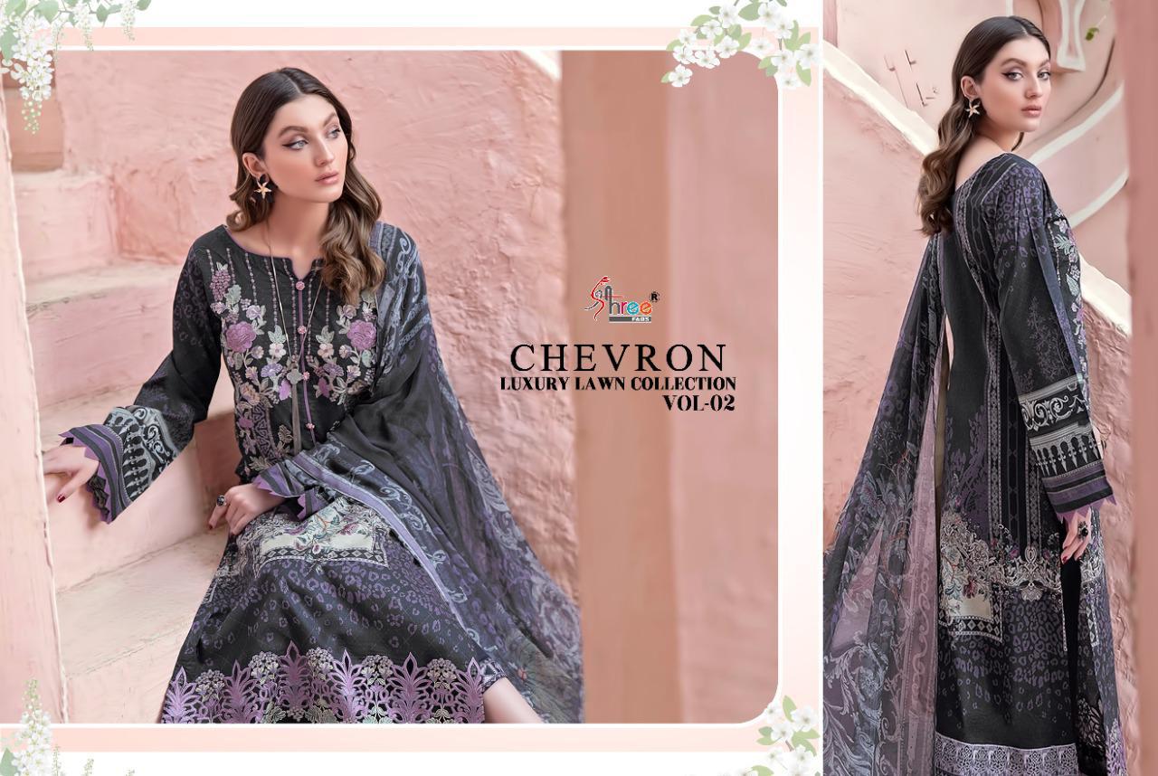 shree fab chevron luxury lawn collection vol 02 innovative look salwar suit with cotton  dupatta catalog