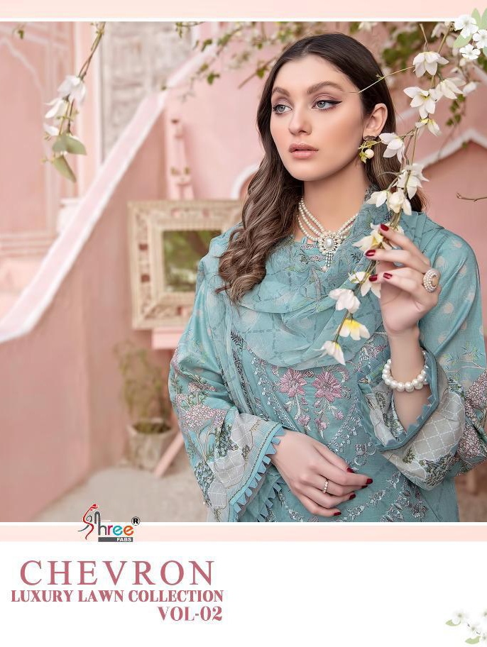 shree fab chevron luxury lawn collection vol 02 innovative look salwar suit with cotton  dupatta catalog