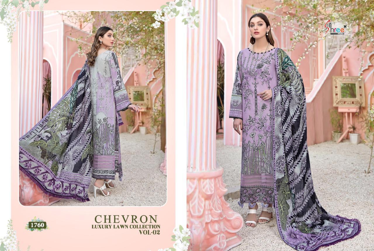 shree fab chevron luxury lawn collection vol 02 innovative look salwar suit with cotton  dupatta catalog