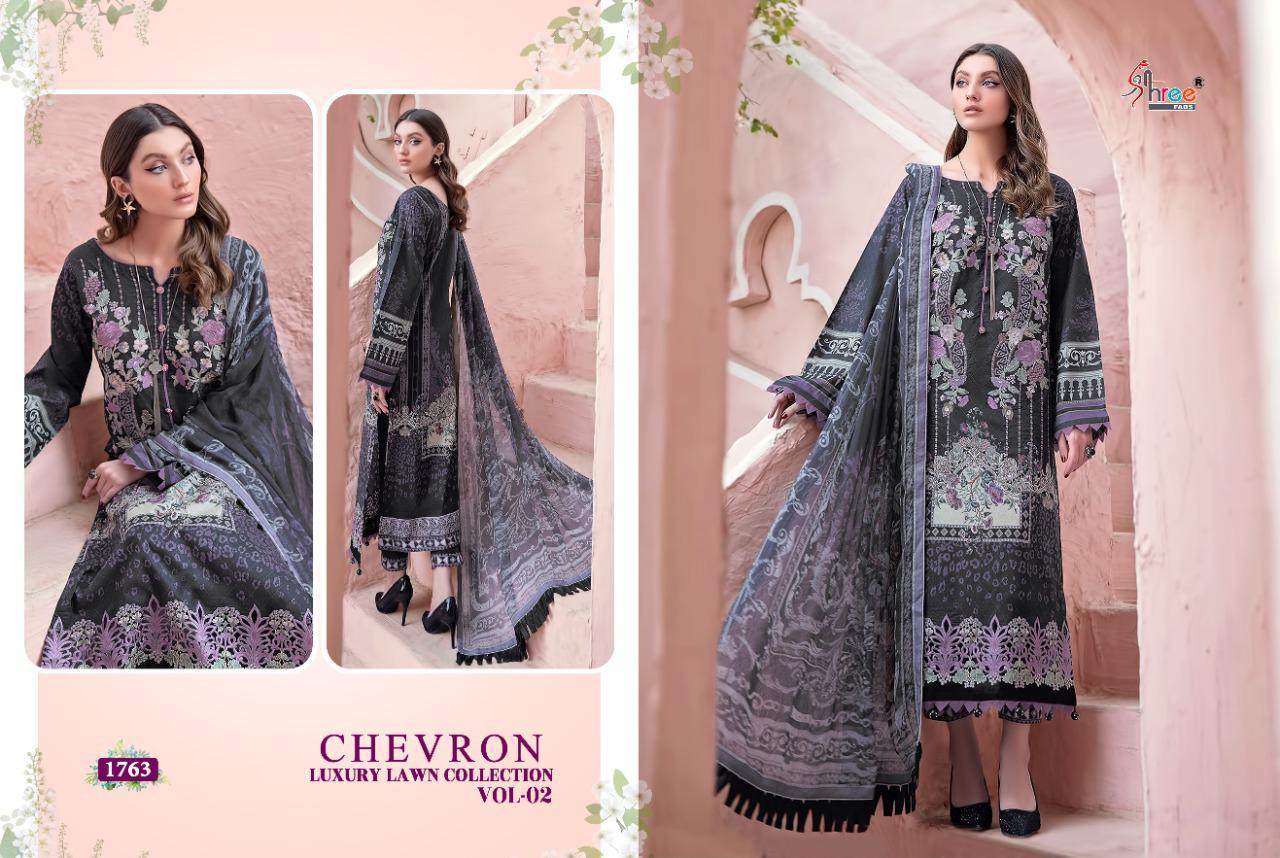 shree fab chevron luxury lawn collection vol 02 innovative look salwar suit with cotton  dupatta catalog