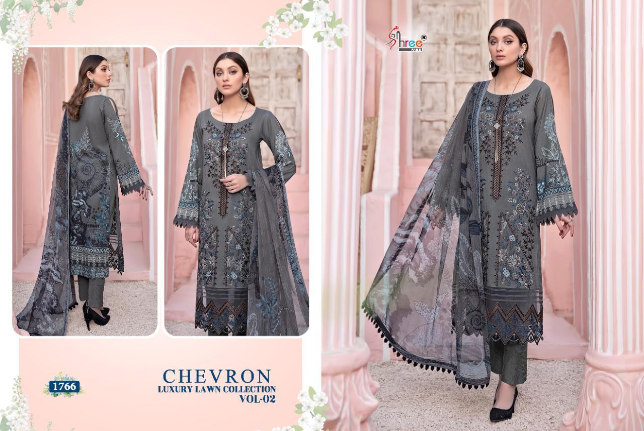 shree fab chevron luxury lawn collection vol 02 innovative look salwar suit with cotton  dupatta catalog