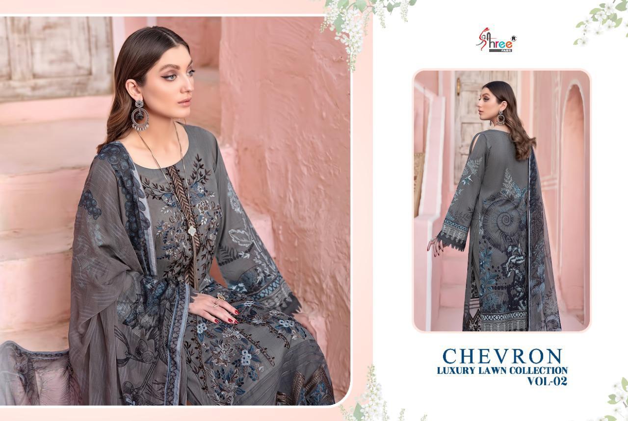 shree fab chevron luxury lawn collection vol 02 innovative look salwar suit with cotton  dupatta catalog