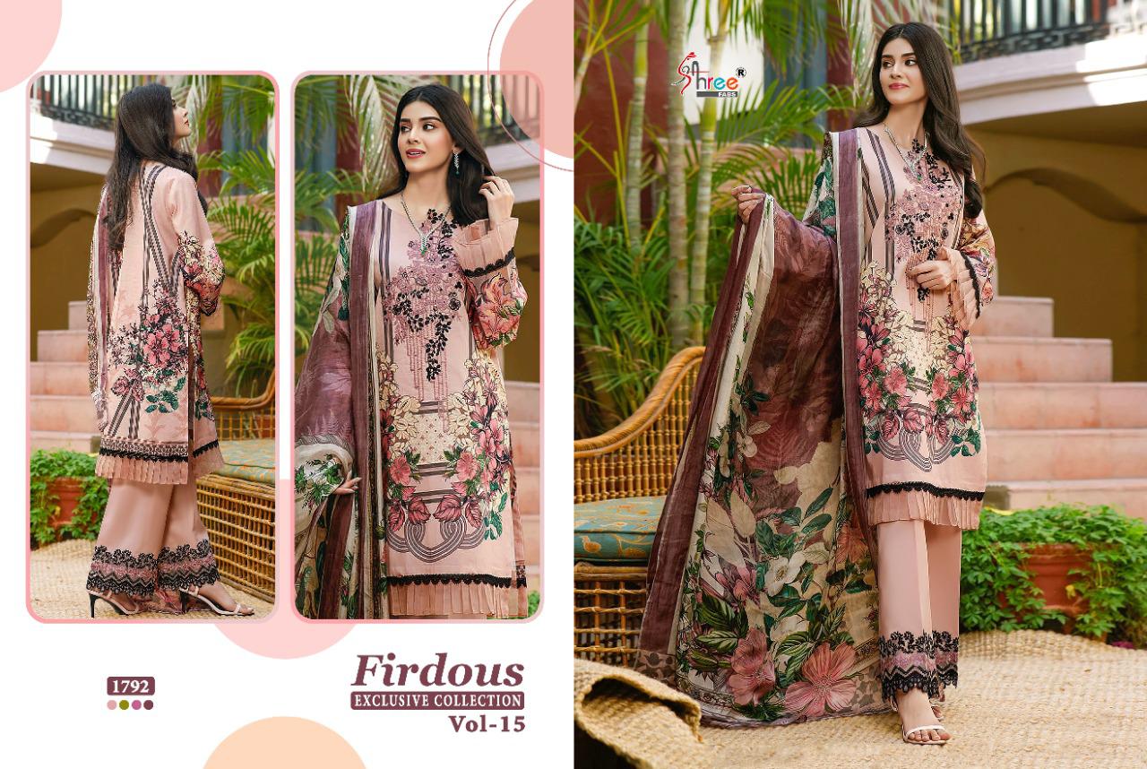 shree fab firdous exclusive collection vol 15 pure lawn attrective look dupatta siffon salwar suit catlog